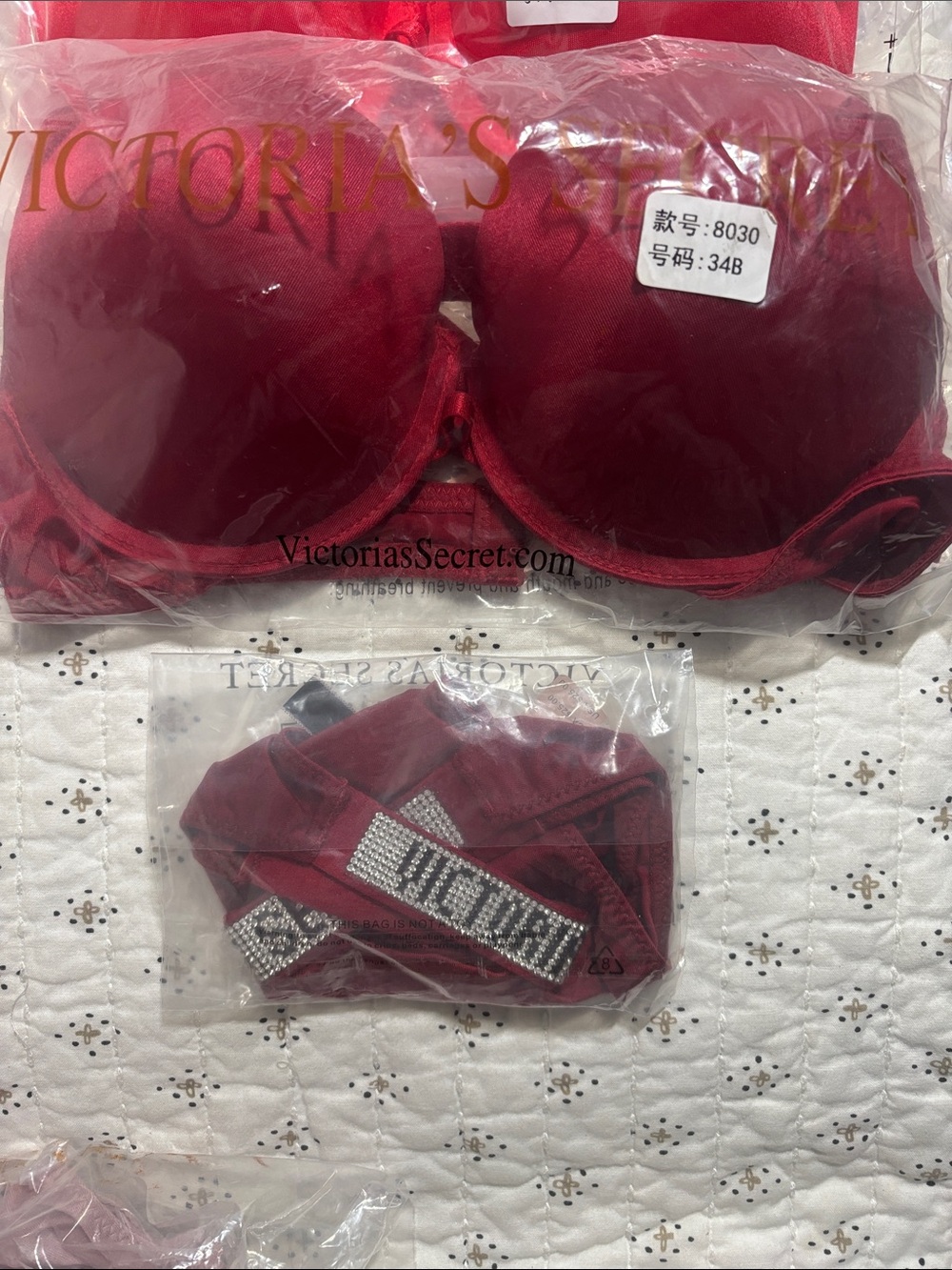 🆕VS Rhinestone Strap Bra and Panty Set NWT 34B & Med Very Sexy “Luxury” Hot Pink